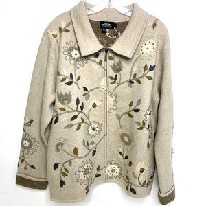 Icelandic Designs Wool Sweater Jacket Flowers XL